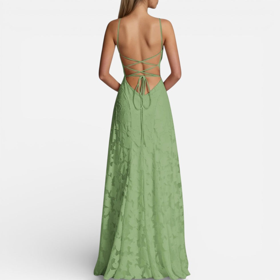 Robe maxi femme avec bretelles spaghetti et jupe évasée