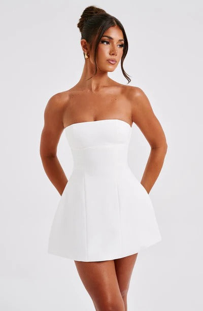 Sandra - Robe Mini en Corset Structuré Sans Bretelles avec Poches