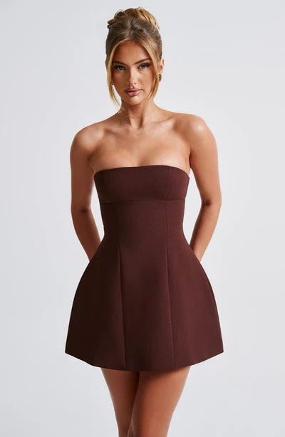 Sandra - Robe Mini en Corset Structuré Sans Bretelles avec Poches