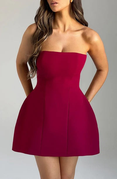 Sandra - Robe Mini en Corset Structuré Sans Bretelles avec Poches