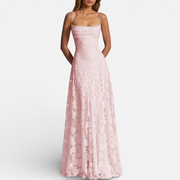 Robe maxi femme avec bretelles spaghetti et jupe évasée