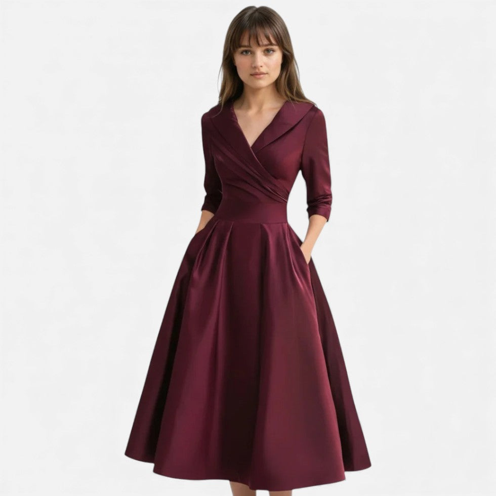 Robe midi élégante avec effet drapé pour femmes