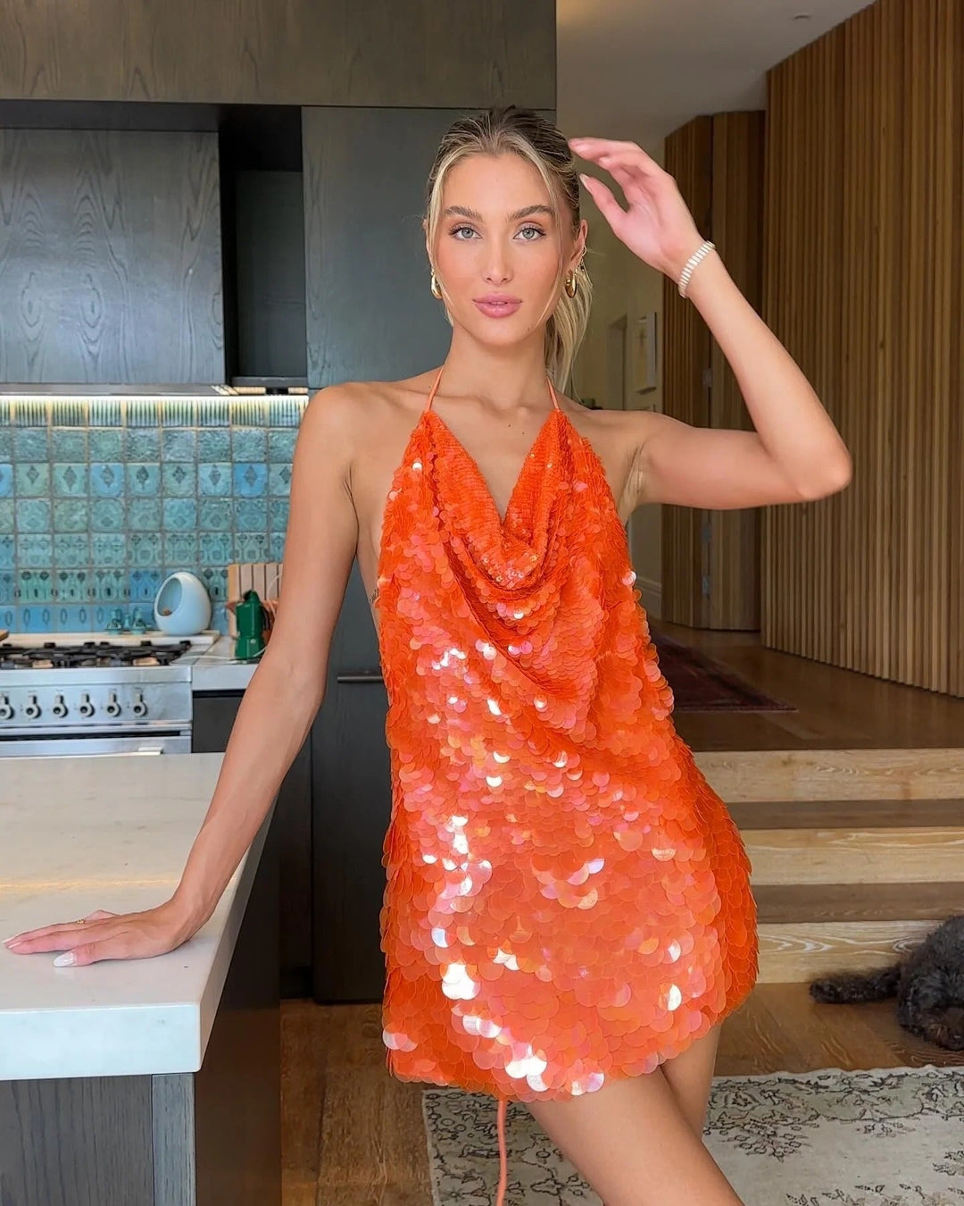 Rikku | Robe Minijupe à Paillettes avec Dos Nu