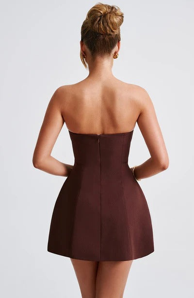 Sandra - Robe Mini en Corset Structuré Sans Bretelles avec Poches