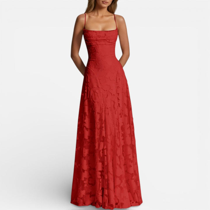 Robe maxi femme avec bretelles spaghetti et jupe évasée