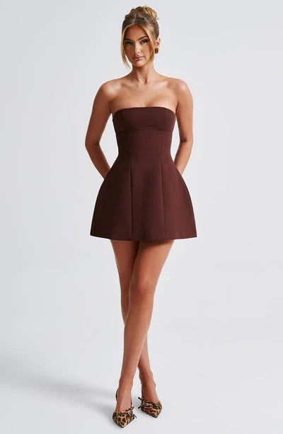 Sandra - Robe Mini en Corset Structuré Sans Bretelles avec Poches