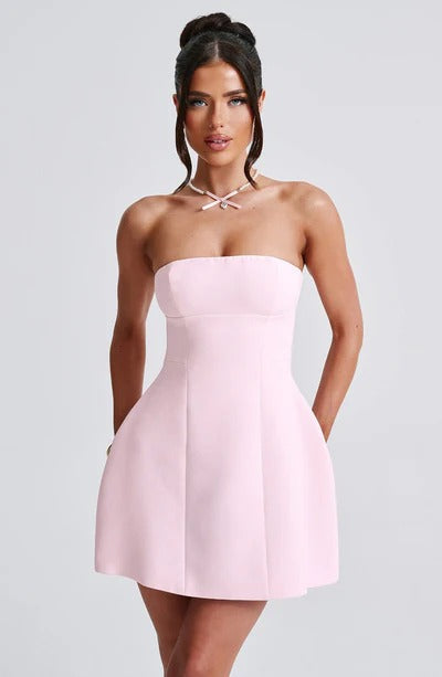 Sandra - Robe Mini en Corset Structuré Sans Bretelles avec Poches