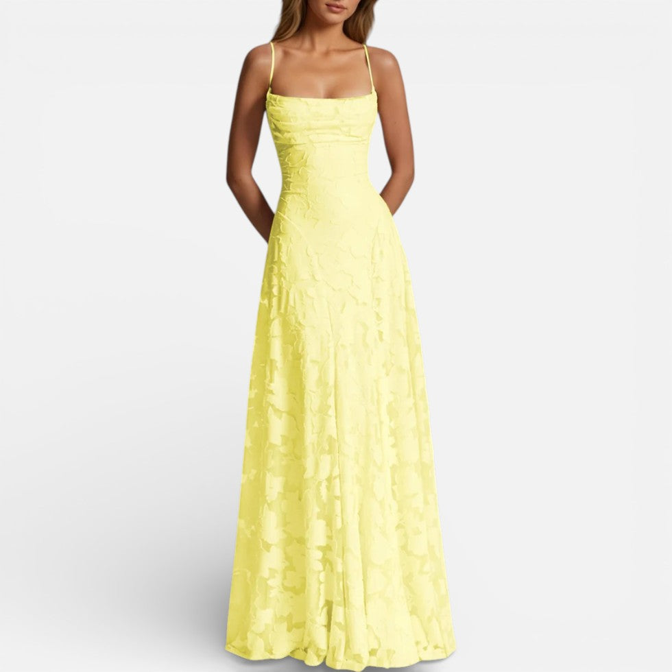 Robe maxi femme avec bretelles spaghetti et jupe évasée