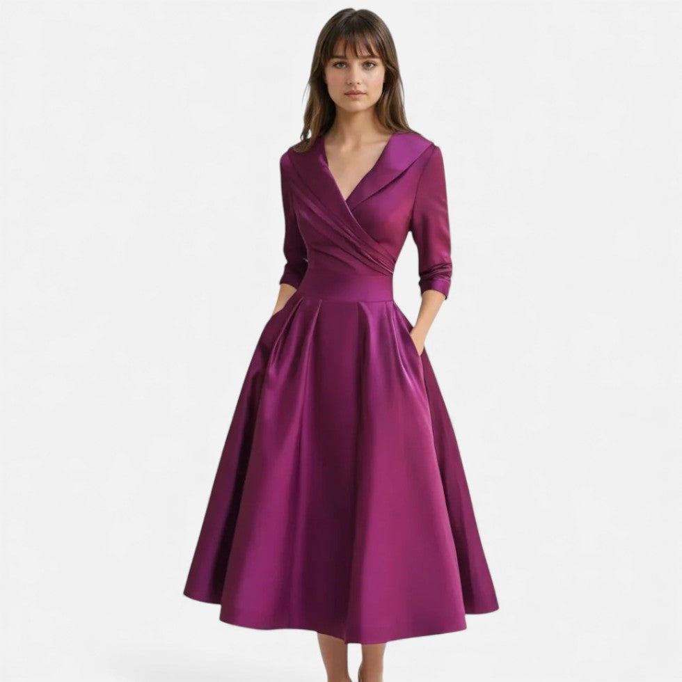 Robe midi élégante avec effet drapé pour femmes