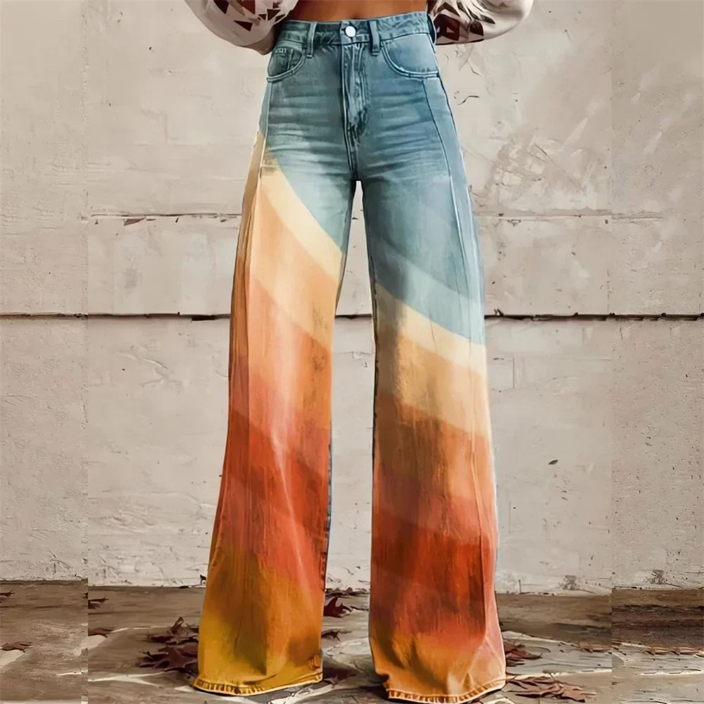 Isabel | Jeans évasés imprimés taille haute pour femmes