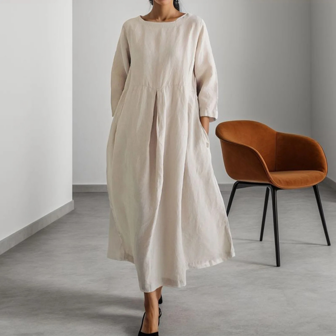 Wibke | Robe midi à col rond pour femmes à manches 3/4 en A