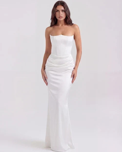 Jana | Robe de soirée en satin ajustée sans bretelles pour femmes