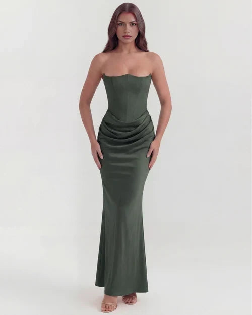 Jana | Robe de soirée en satin ajustée sans bretelles pour femmes