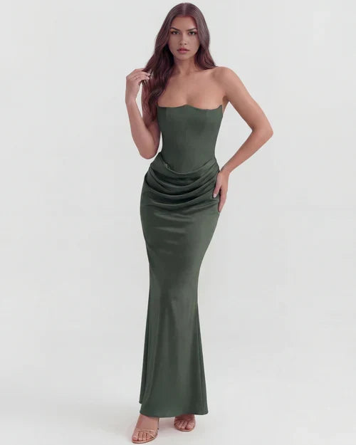 Jana | Robe de soirée en satin ajustée sans bretelles pour femmes
