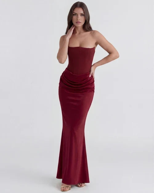 Jana | Robe de soirée en satin ajustée sans bretelles pour femmes