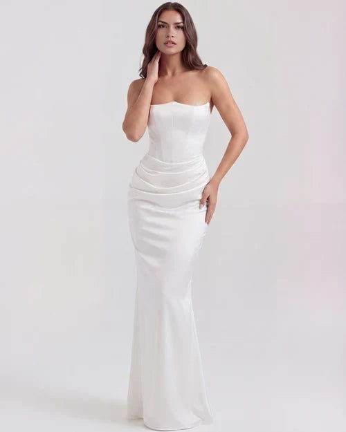 Jana | Robe de soirée en satin ajustée sans bretelles pour femmes