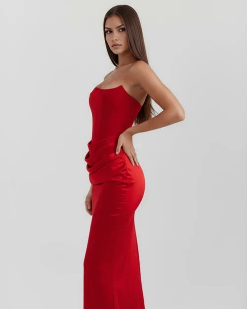 Jana | Robe de soirée en satin ajustée sans bretelles pour femmes