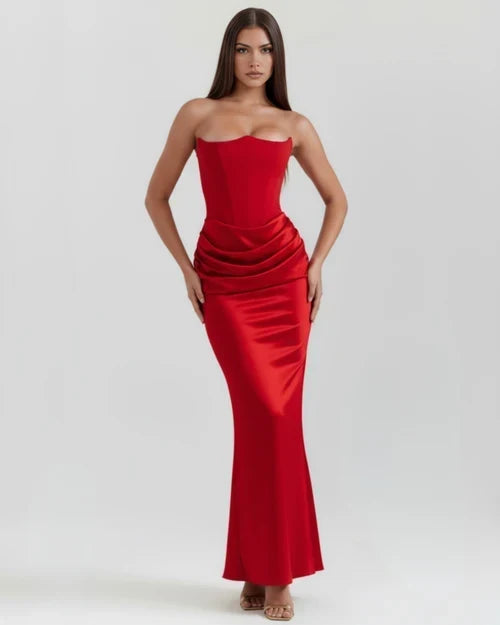 Jana | Robe de soirée en satin ajustée sans bretelles pour femmes