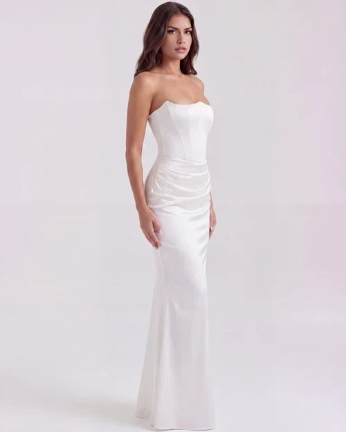 Jana | Robe de soirée en satin ajustée sans bretelles pour femmes
