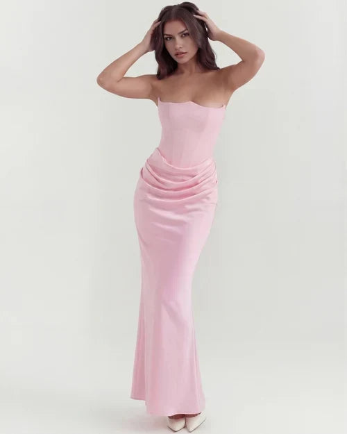 Jana | Robe de soirée en satin ajustée sans bretelles pour femmes
