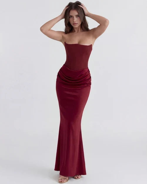 Jana | Robe de soirée en satin ajustée sans bretelles pour femmes