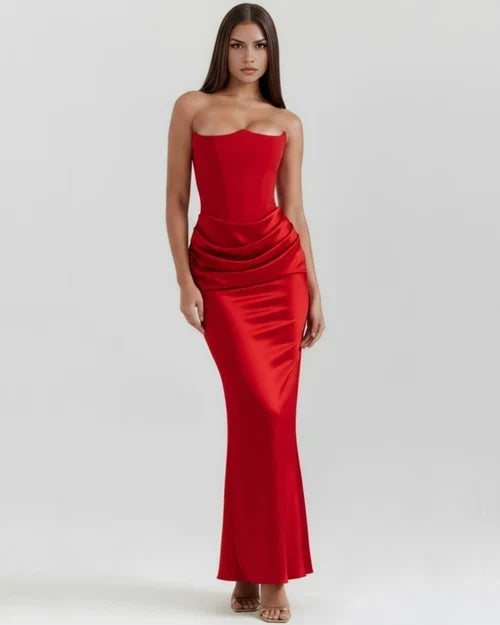 Jana | Robe de soirée en satin ajustée sans bretelles pour femmes