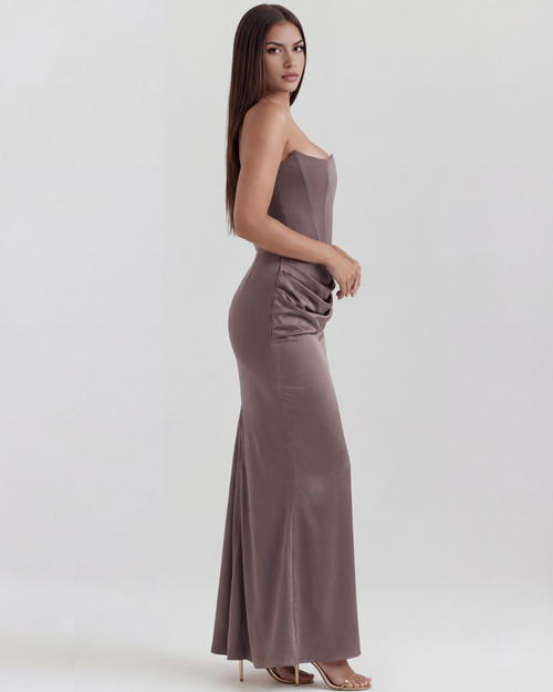 Jana | Robe de soirée en satin ajustée sans bretelles pour femmes