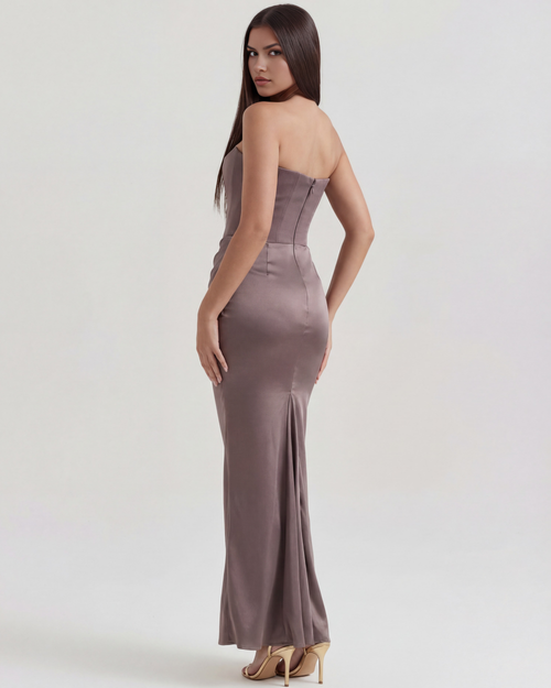 Jana | Robe de soirée en satin ajustée sans bretelles pour femmes