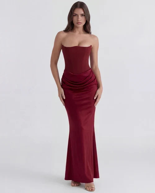 Jana | Robe de soirée en satin ajustée sans bretelles pour femmes