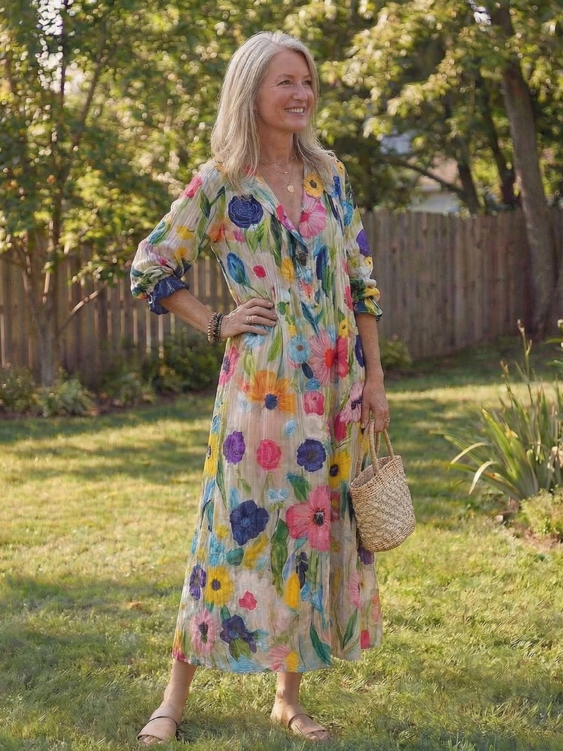 Josefine | Robe Maxi à Fleurs pour Femmes avec Manches 3/4