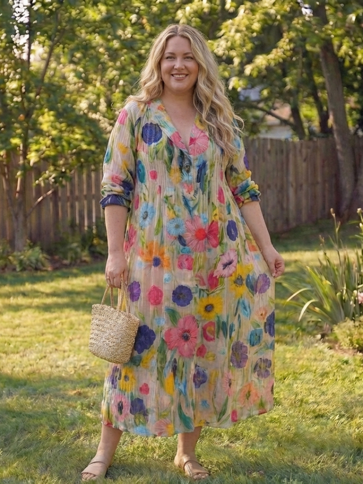 Josefine | Robe Maxi à Fleurs pour Femmes avec Manches 3/4