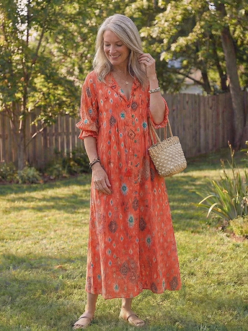Josefine | Robe Maxi à Fleurs pour Femmes avec Manches 3/4