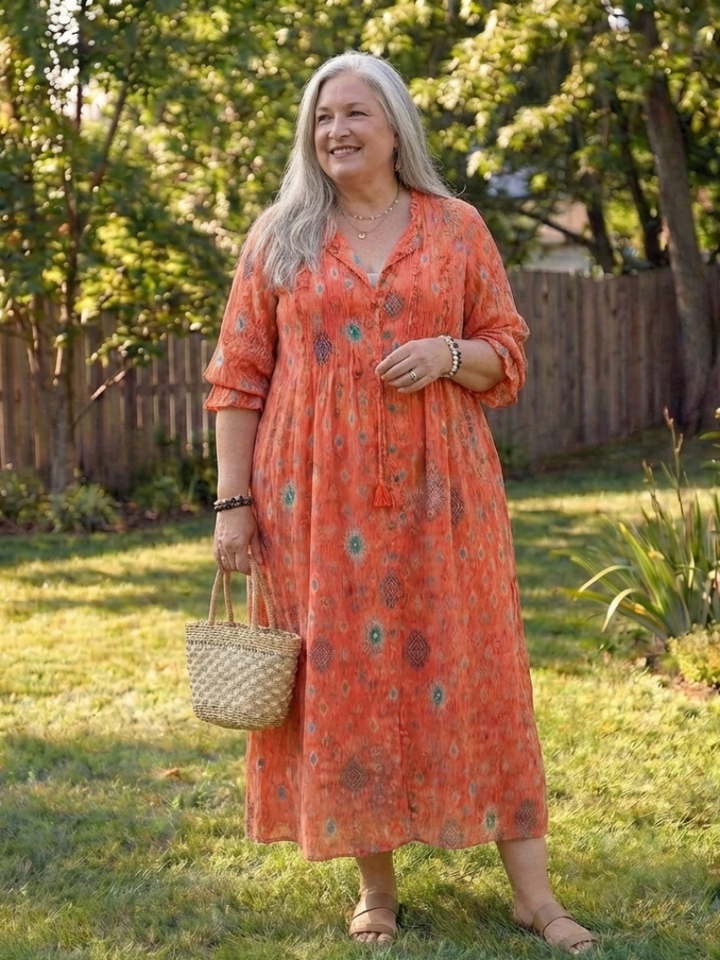 Josefine | Robe Maxi à Fleurs pour Femmes avec Manches 3/4
