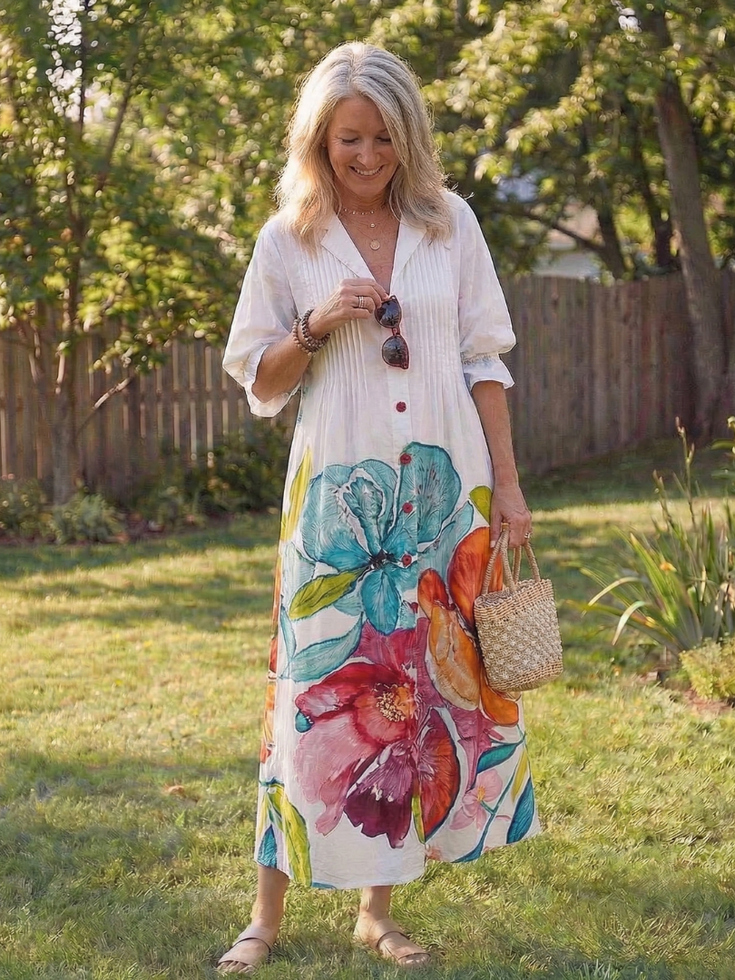 Josefine | Robe Maxi à Fleurs pour Femmes avec Manches 3/4