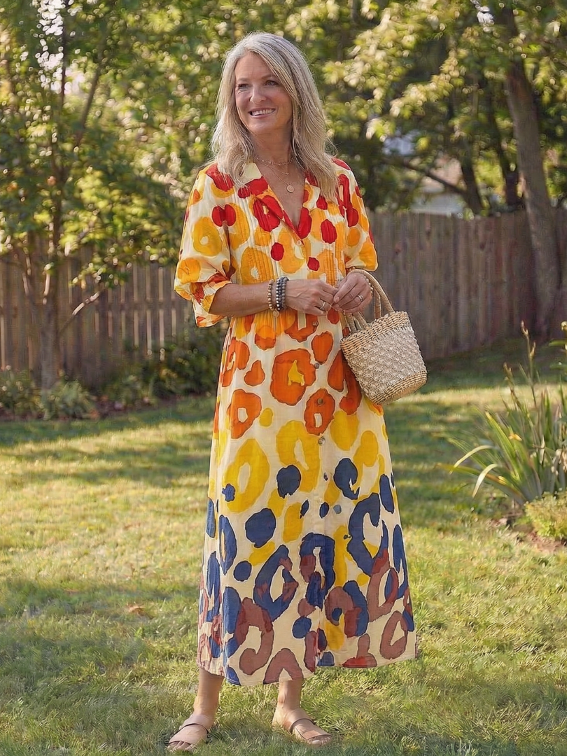 Josefine | Robe Maxi à Fleurs pour Femmes avec Manches 3/4