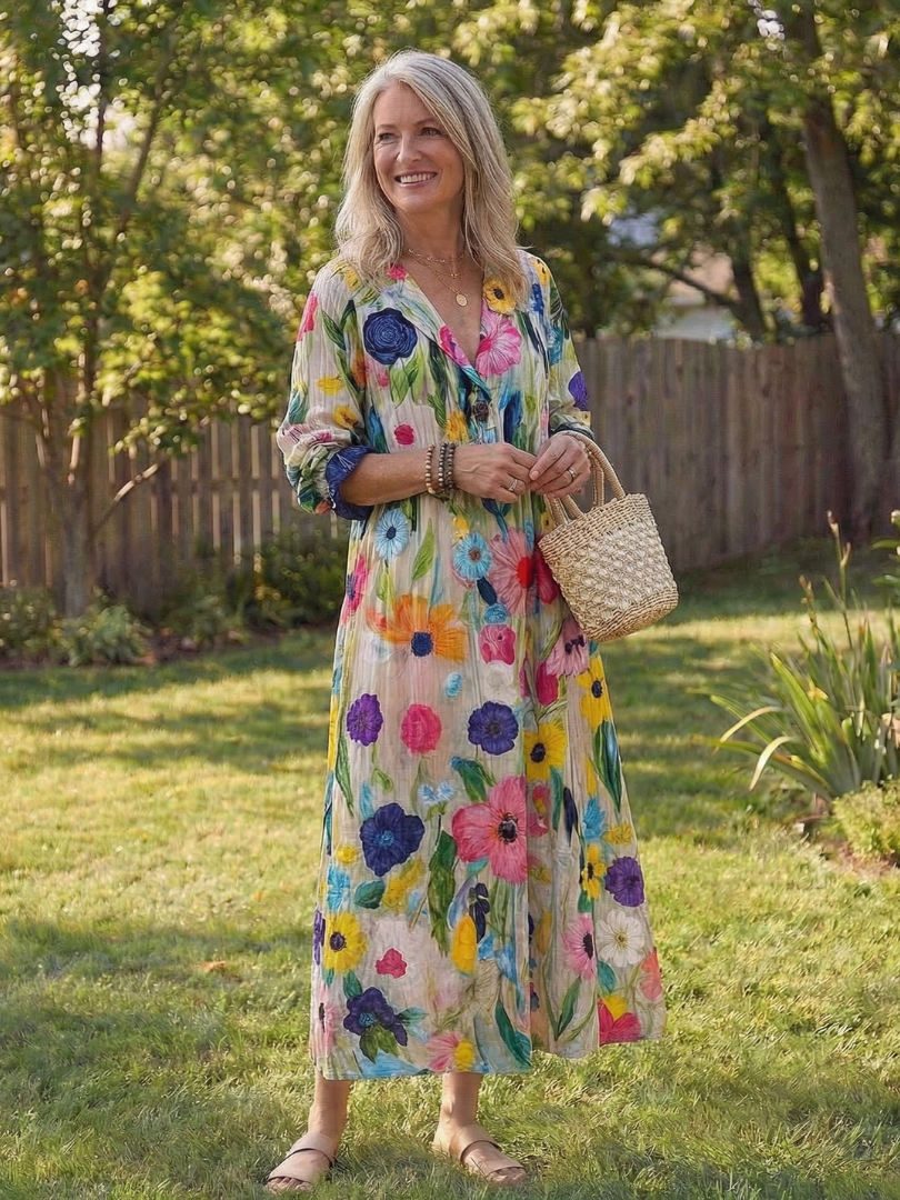 Josefine | Robe Maxi à Fleurs pour Femmes avec Manches 3/4