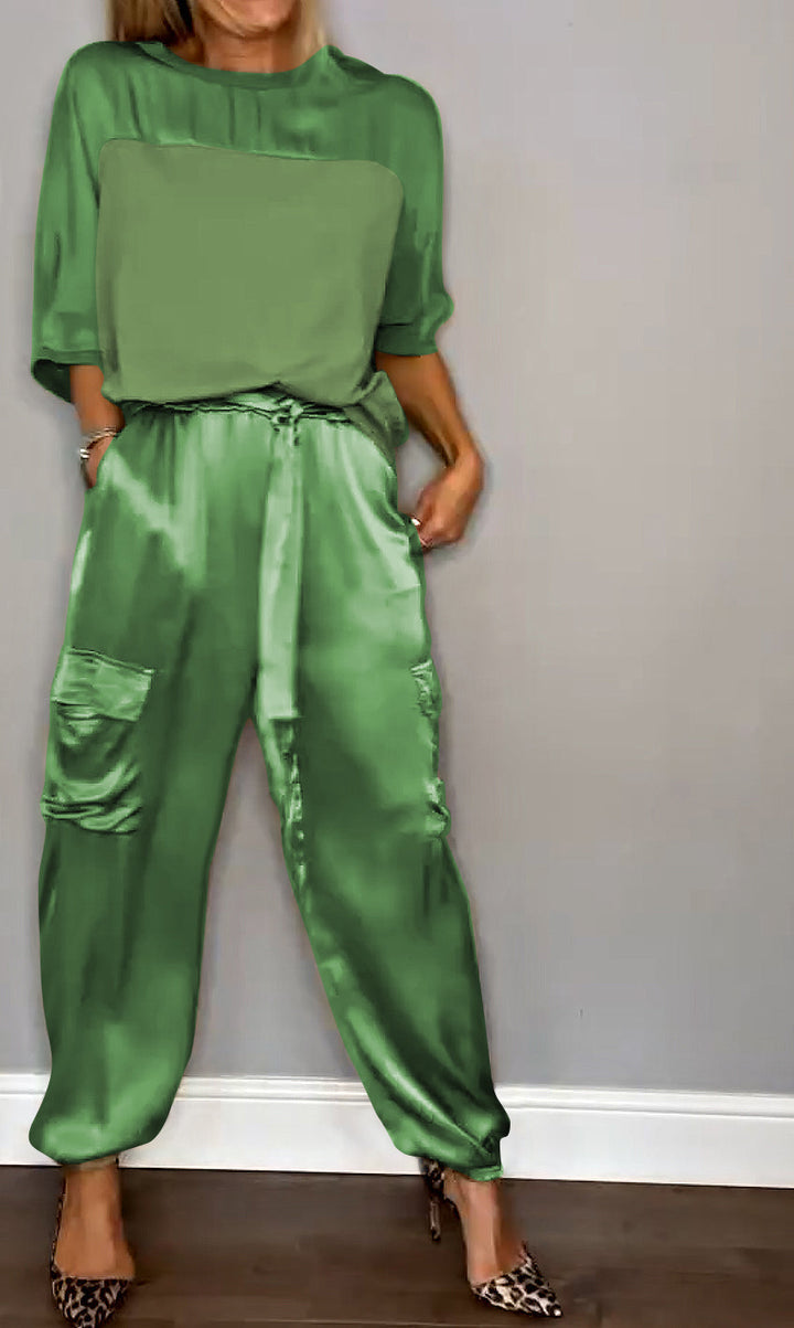 Ensemble de Loungewear en Satin Luxueux, Élégant et Polyvalent pour Femmes