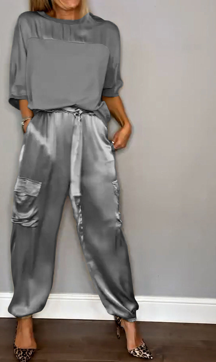 Ensemble de Loungewear en Satin Luxueux, Élégant et Polyvalent pour Femmes