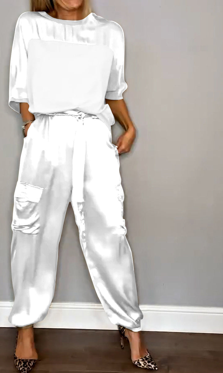 Ensemble de Loungewear en Satin Luxueux, Élégant et Polyvalent pour Femmes