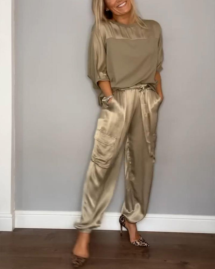 Ensemble de Loungewear en Satin Luxueux, Élégant et Polyvalent pour Femmes