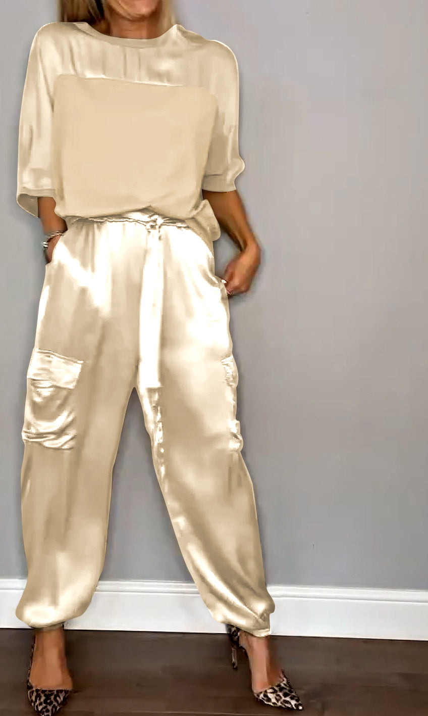 Ensemble de Loungewear en Satin Luxueux, Élégant et Polyvalent pour Femmes
