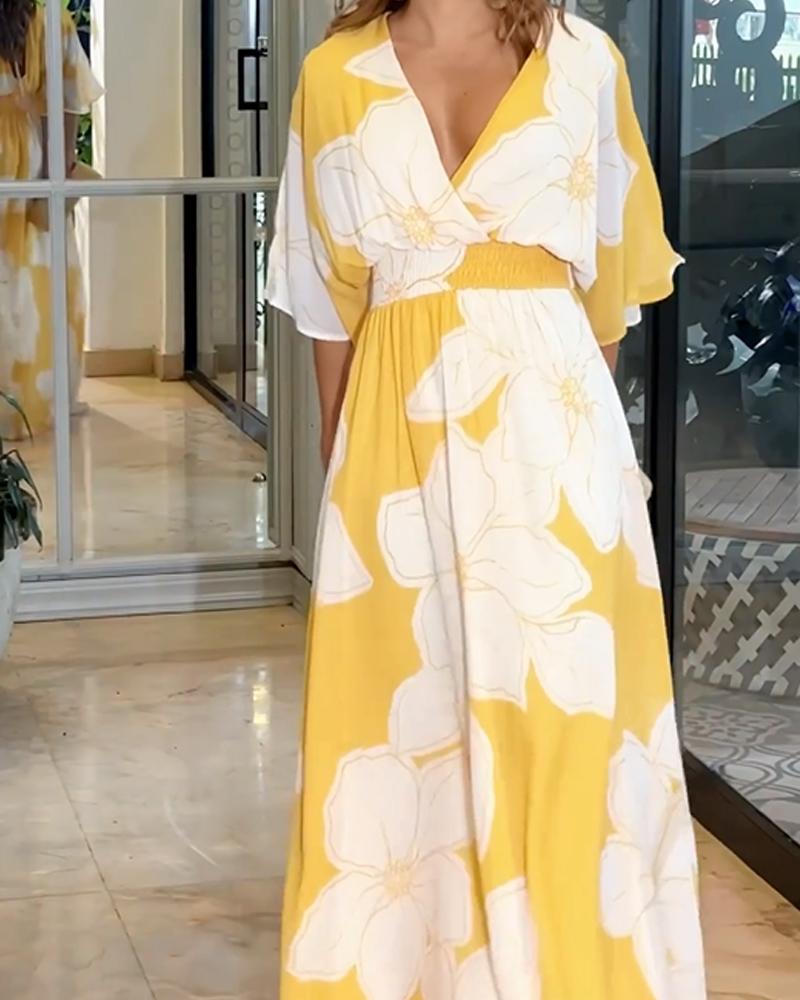 Angela - Robe maxi surdimensionnée avec imprimé floral et décolleté en V