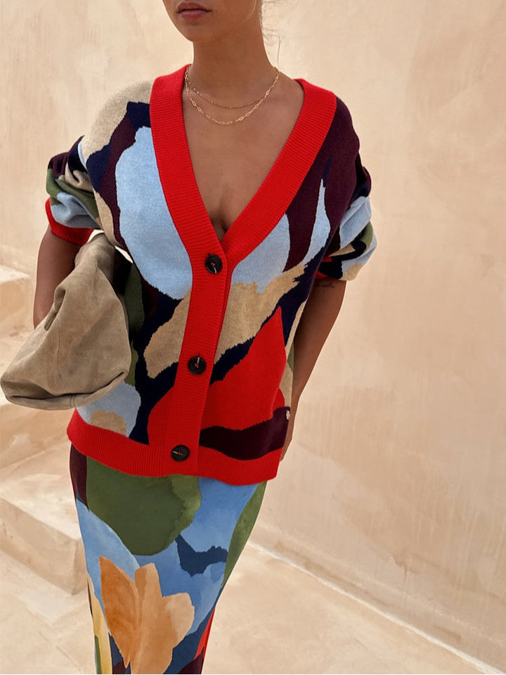 Julia | Cardigan pour femmes avec motif géométrique abstrait