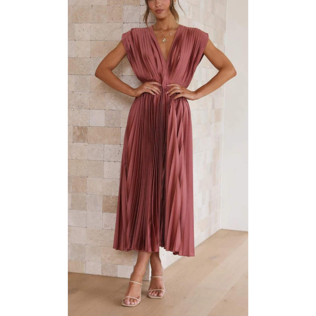 Kaitlyn | Robe Midi Plissée avec Décolleté en V
