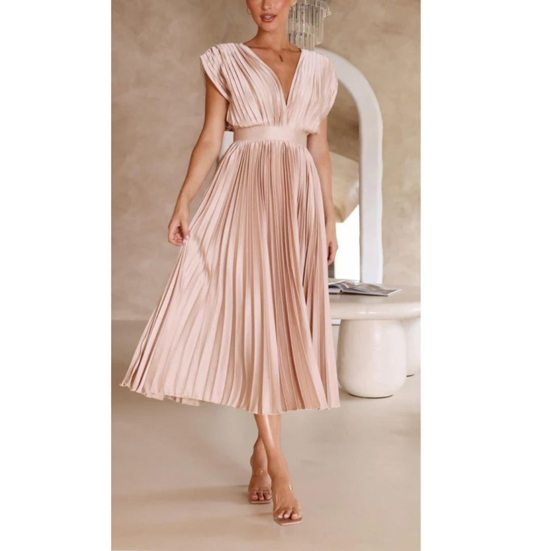 Kaitlyn | Robe Midi Plissée avec Décolleté en V