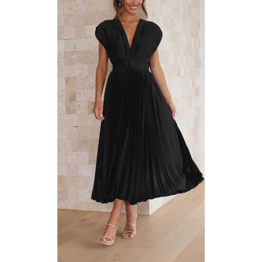 Kaitlyn | Robe Midi Plissée avec Décolleté en V