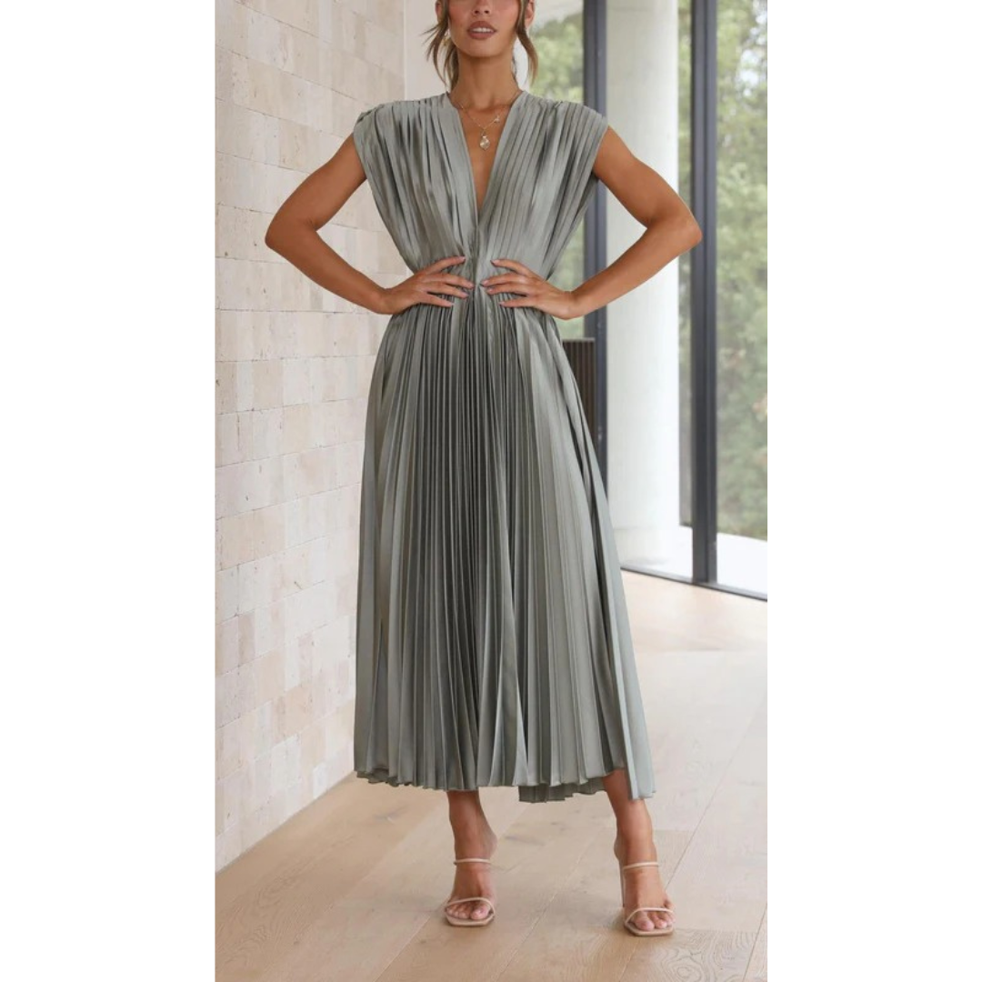 Kaitlyn | Robe Midi Plissée avec Décolleté en V