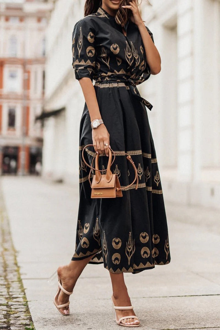 Kassandra | Robe Midi Bohème Ethnique à Manches Longues