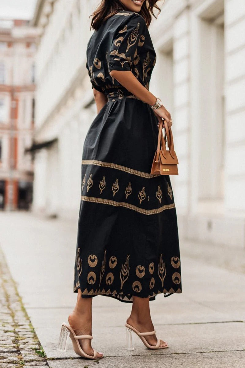 Kassandra | Robe Midi Bohème Ethnique à Manches Longues