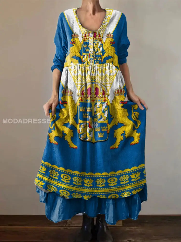 Robe maxi imprimée pour femmes au style suédois